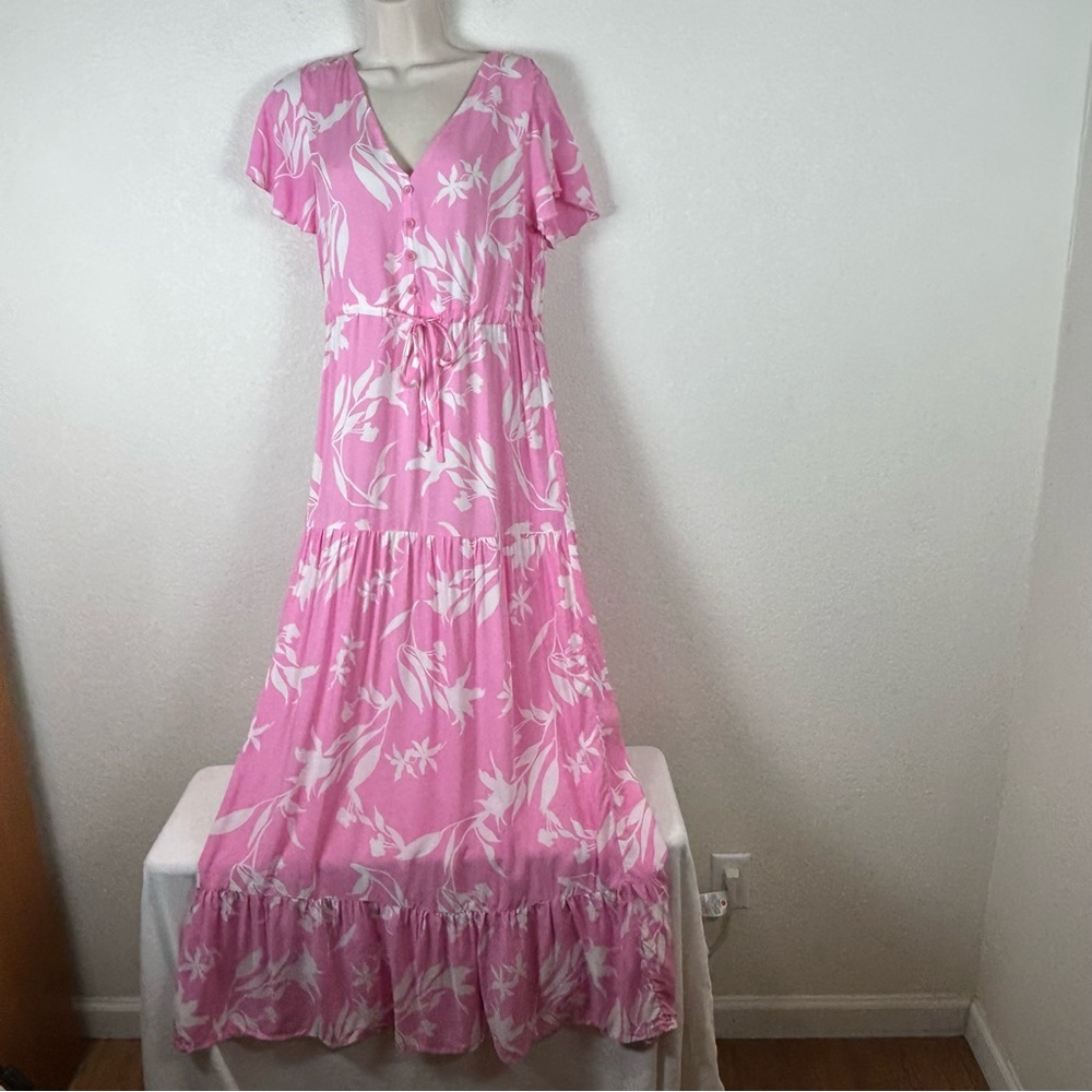 Women Sz M New with tags Romantic Boho Resort Wear Maxi tiered dress relaxed